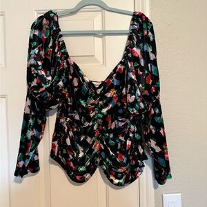 Velvet Floral Print Women's Top, XL
